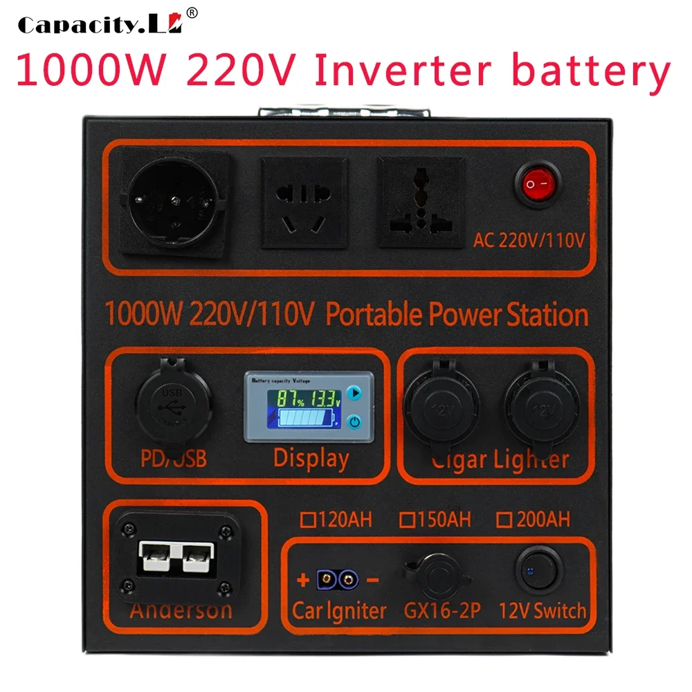 Portable Generator 12V 220V 110V 120Ah Lifepo4 Battery 150/200ah Battery Pack Solar Rechargeable Inverter 1000W Outdoor RV Motor