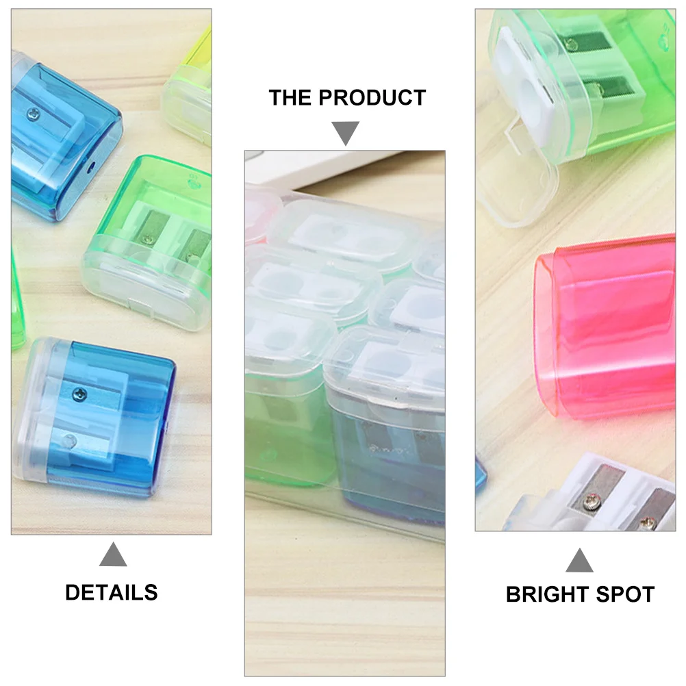 Taille-crayon en plastique à double trou, 12 pièces, plateau de copeaux Transparent anti-déversement, fourniture de papeterie Portable pour enfants étudiants