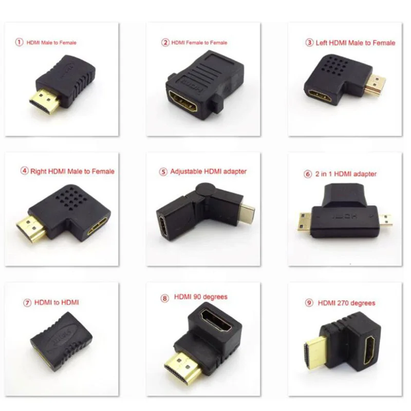 90 180 270 360 Degree Micro HDMI-compatible Connector Adapter Male Female Converter Coupler for PC Laptop TV DVD LCD display F1