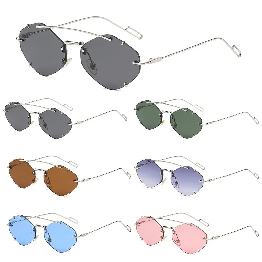 Vintage Hexagon Sunglasses Retro Rimless Sun Glasses Trendy 2000s Shades Fashion Y2K Accessories UV400 Protection Eyewear