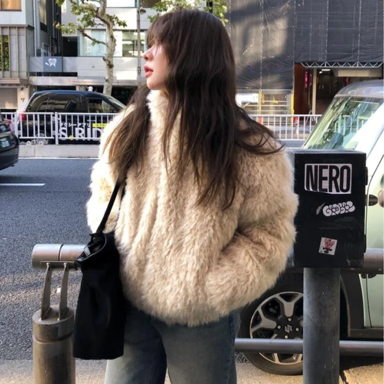 

Chic Women's Fur Coat Loose Long Sve High Collar Warm Ele Vintage Sle Winter Outerwear Soft Plu Commute Faion