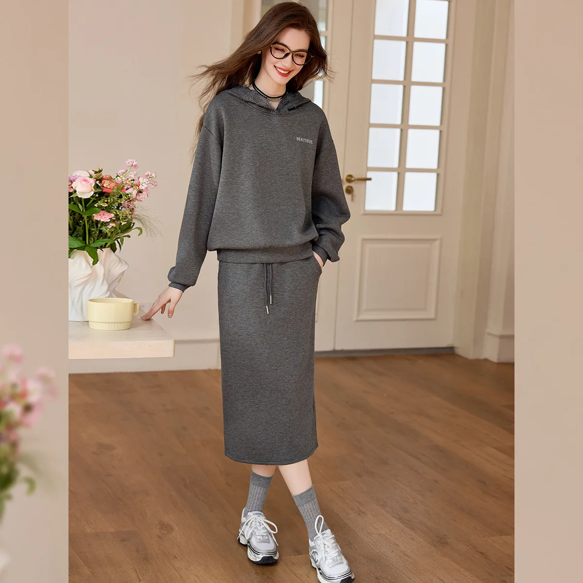 LOUISYAO Casual Knit Two Piece Set Women 2025 Autumn Fashionable Minimalist Hoodies Casual Skirt Sportswear Best Seller