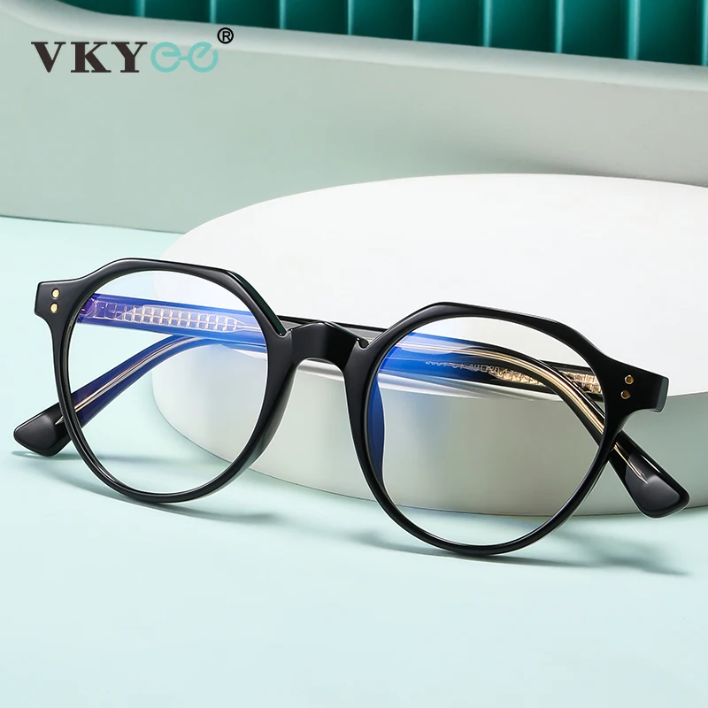 VKYEE Personalized Simple Classic Geometric Polygonal Design Blue Light Reading Glasses Photochromic Customizable Prescription