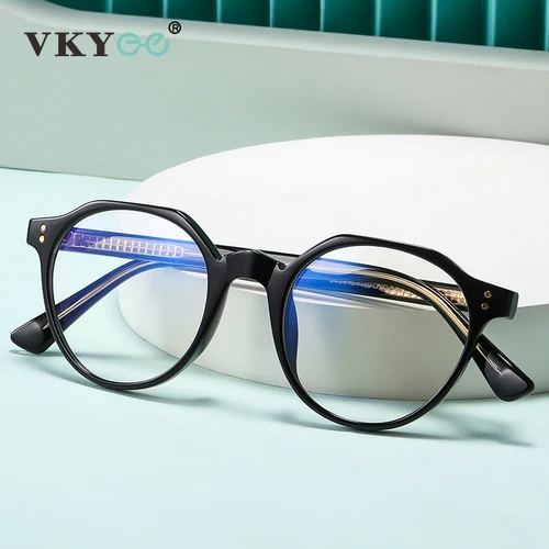 Imagen 2 del producto VKYEE, gafas de lectura con luz azul, diseño poligonal geométrico clásico Simple personalizado, prescripción fotocromática personalizable