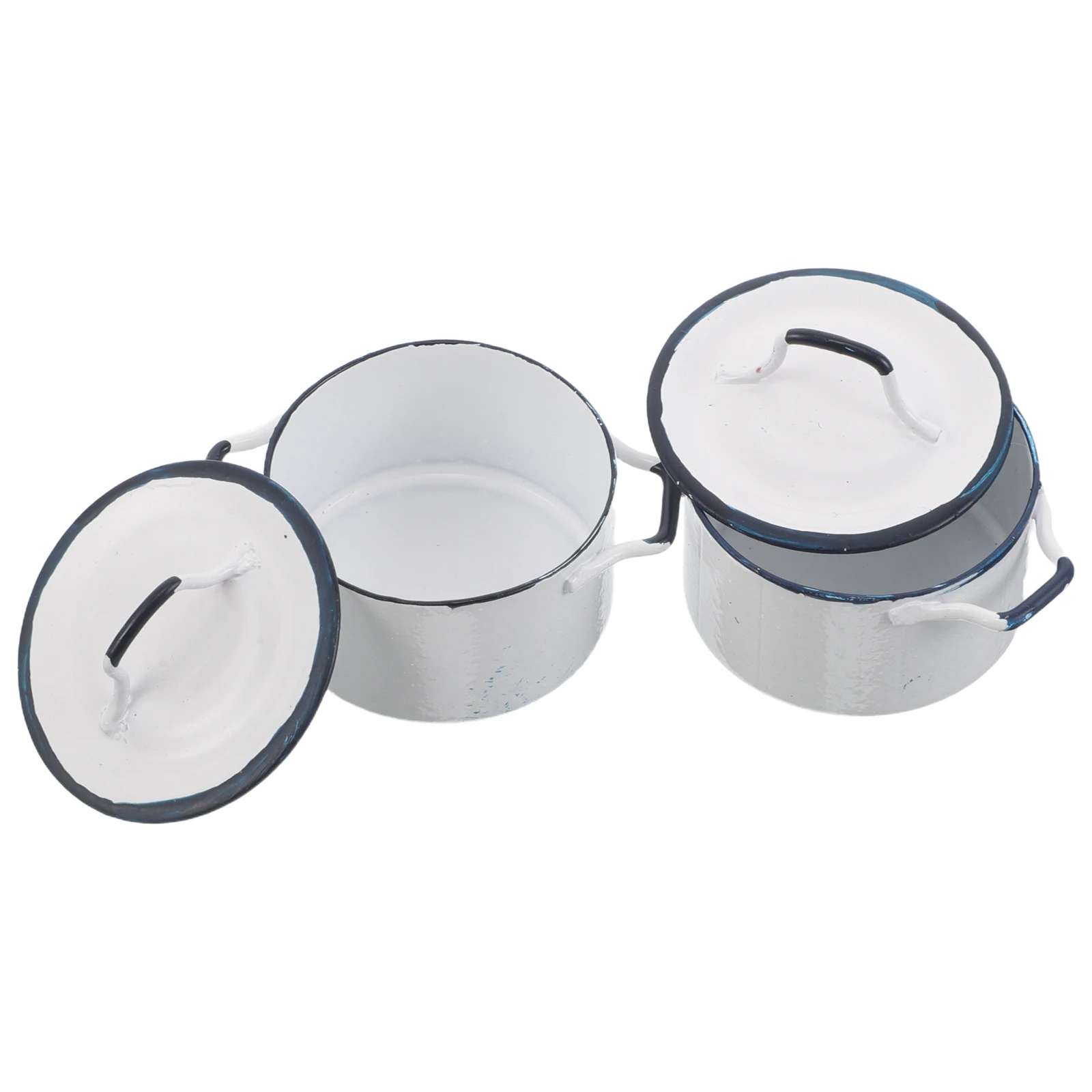 

2pcs Mini Kitchen 1:12 Scale Blue-Edged White Sauce Pot Dollhouse Scene Decoration Miniature Cookware Playset Children'S Play