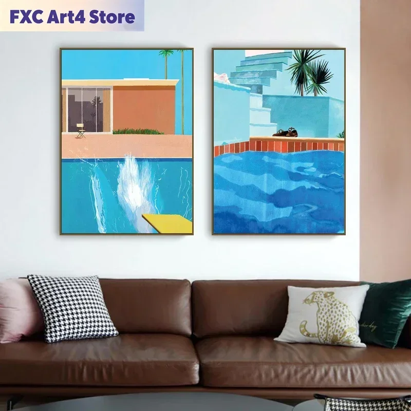 Frameless David Hockney Canvas Painting Bigger Splash Swimming Pool Posters and Prints Wall Art Picture for Living Room Wall Dec