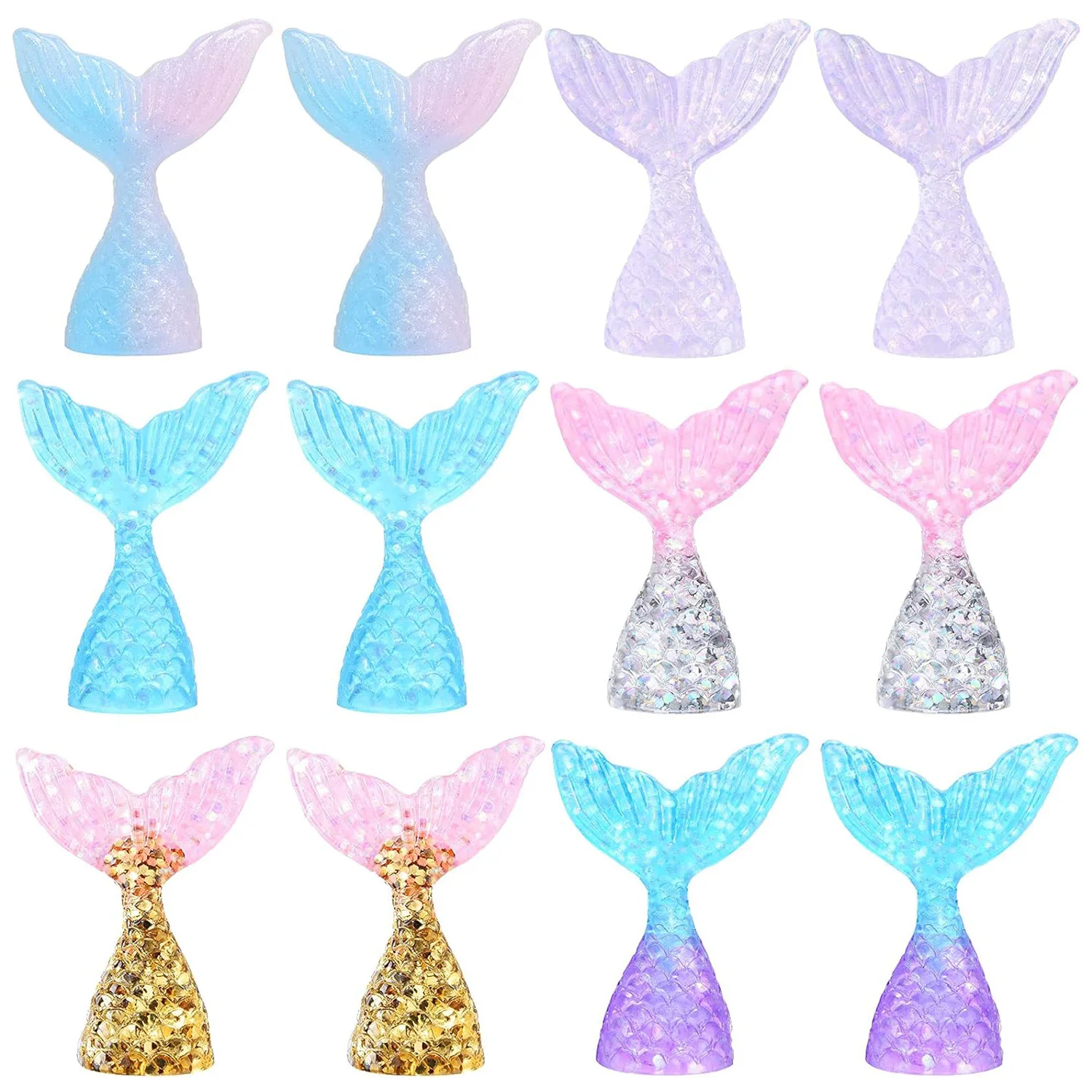 36 Pieces Acrylic Mermaid Tails Cupcake Toppers Mini Wrappers Mermaid Tail Figurines Cake Decorations for Mermaid Party Birthday