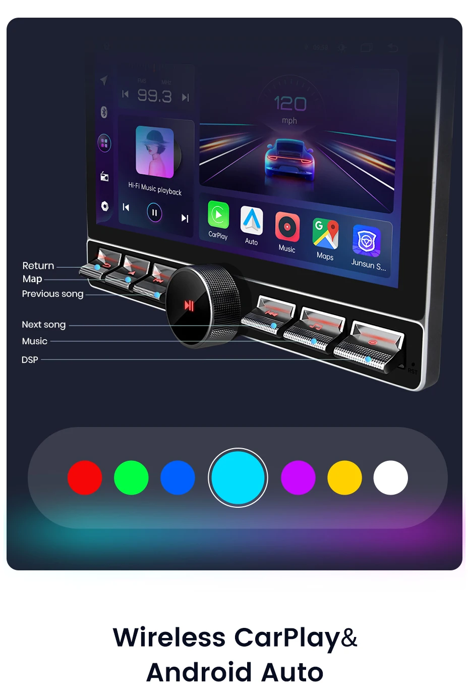 Junsun 10 Zoll drehbarer IPS-Touchscreen 1 Din Universal Wireless für Apple Carplay Android Auto Autoradio Androidauto Stereo Multimedia-Videoplayer Smart Intelligent Systems GPS-Navigation Head Unit Autoradio WIFI BT 4G WIFI FM AM DSP RDS SWC – Detail 8