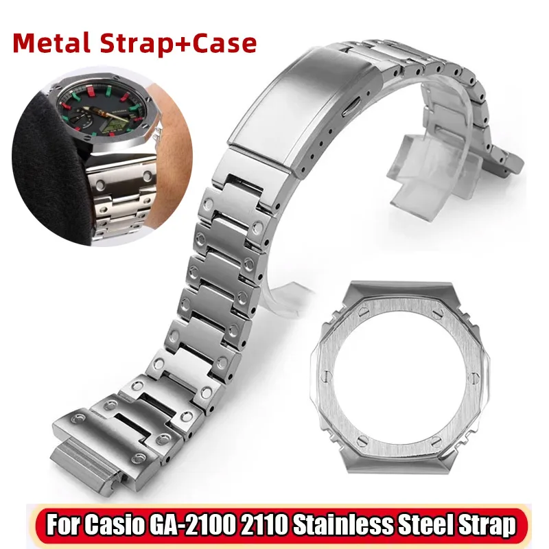 GA2100 Modified Bezel Watchban Set For Casio G-SHOCK GA-2100 GA-2110 solid stainless steel metal strap case Men's accessories