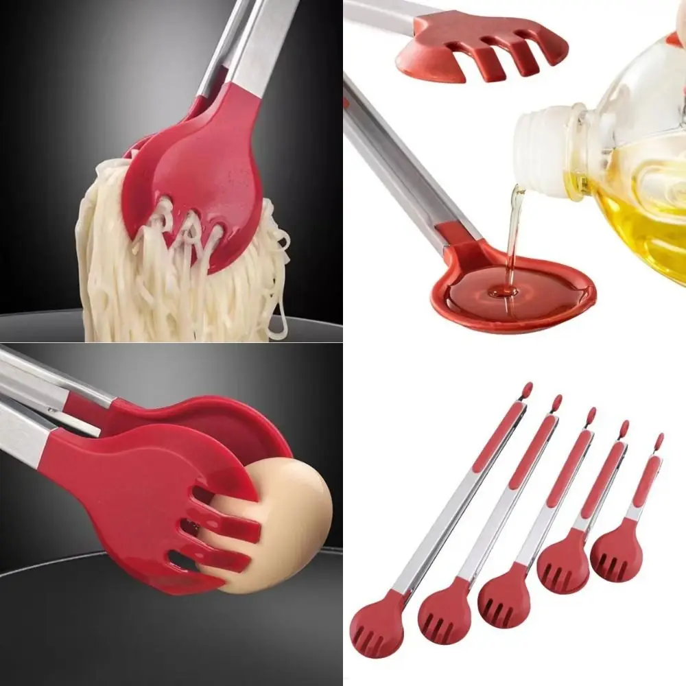 Soft Round Head Kitchen Tongs Silicone Stainless Steel Handle Serving Tong Heat-resistant Food Clip for Cooking Grilling