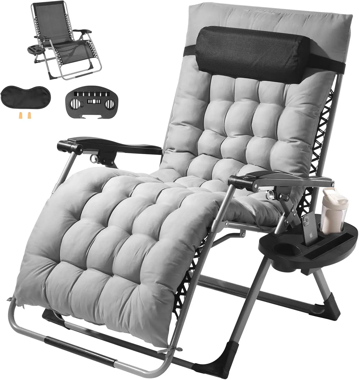 Zero Gravity Chair, 33 inch Zero Gravity Recliner Lounge Chair for Indoor and Outdoor, Adjustable Anti Gravity Chair with Cushio