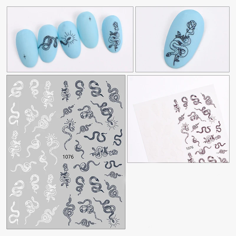 10PCS Animal Nail Sticker Set Snake Totem Butterfly Skull Attached Sticky Nail Slider Nail Art Supplies Nail Art Accessories