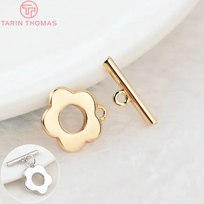 

(3271)6 Sets O:13MM T:16MM 24K Gold Color Plated Brass Flower Bracelet O Toggle Clasps High Quality Diy Jewelry Accessories