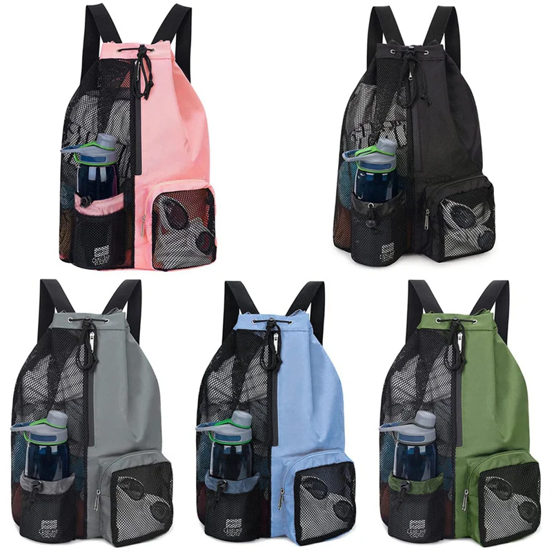 Drawstring Beach Storage Bag Sports Backpacks Basketball Bag Men Women Beach Backpacks Summer Swim Rucksack Mesh Sports Bag