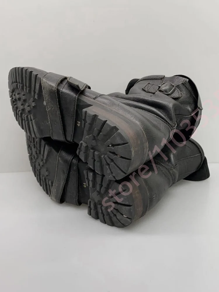Black Leather Biker Ankle Boots Round Toe Multi Buckle Straps Fold Over Top Slip On 2026 Retro Motorcycle Combat Boot Thick Sole