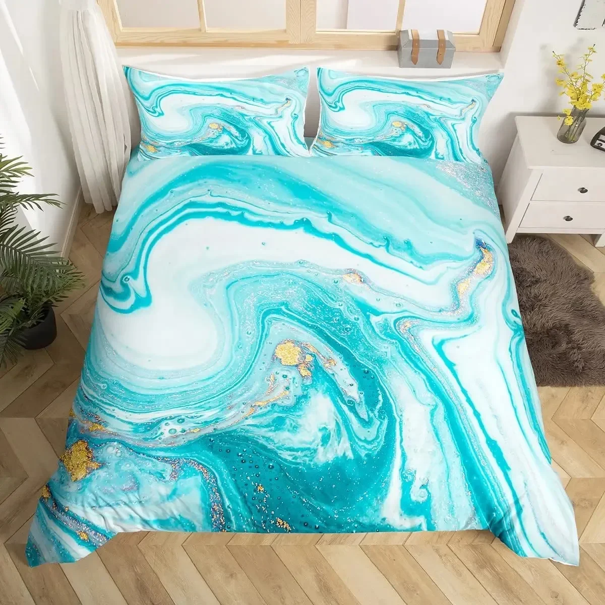 Black Golden Marble Gold Giltter Grey Tie Dye Comfortable Duvet Quilt Cover Pillowcase Bedding Set Children Bedroom Decoration