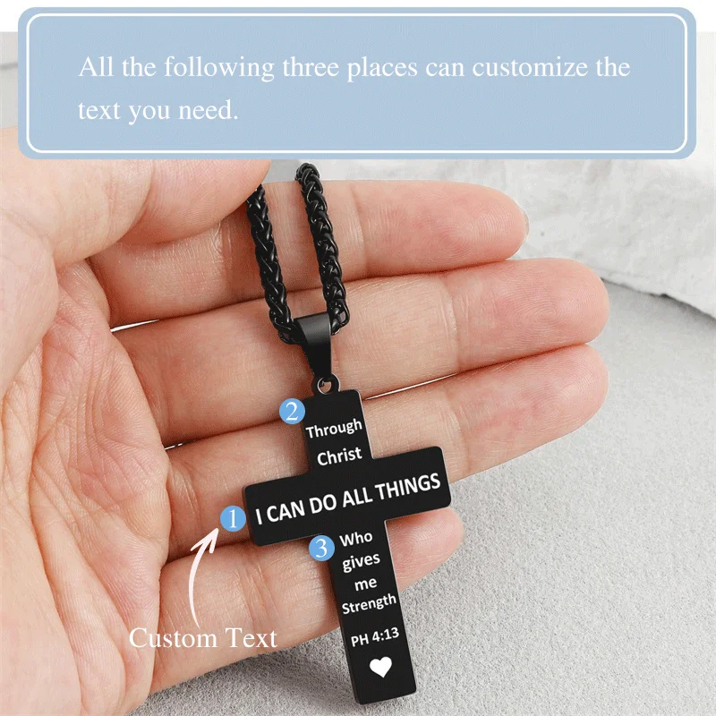 Custom Name Cross Necklace Personalized Bible Verse American Flag Pendant Gifts First Communion Baptism Christian Religious Gift