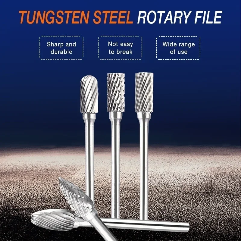 10 PCS Tungsten Carbide Steel Rotary File Set Grinders Accessories Burr Woodworking Milling Cutter Titanium Plated Engraving Set