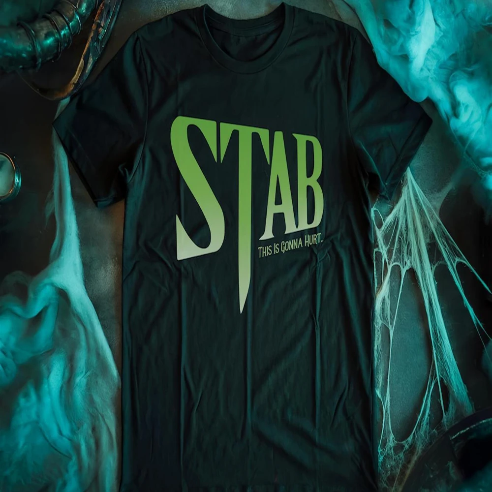 STAB Scream Movie Scary Face Print Crew Neck Short Sleeve T-Shirt with Striking Fluorescent Green Print A Stylish Printed