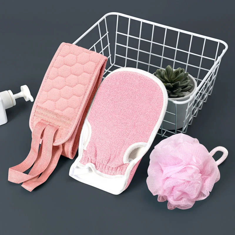 3 PCS Three-piece Bath Set, Rub Bath and Bath Artifact, Household Long Rub Back Towel, Bath Gloves, Bath Flower Set