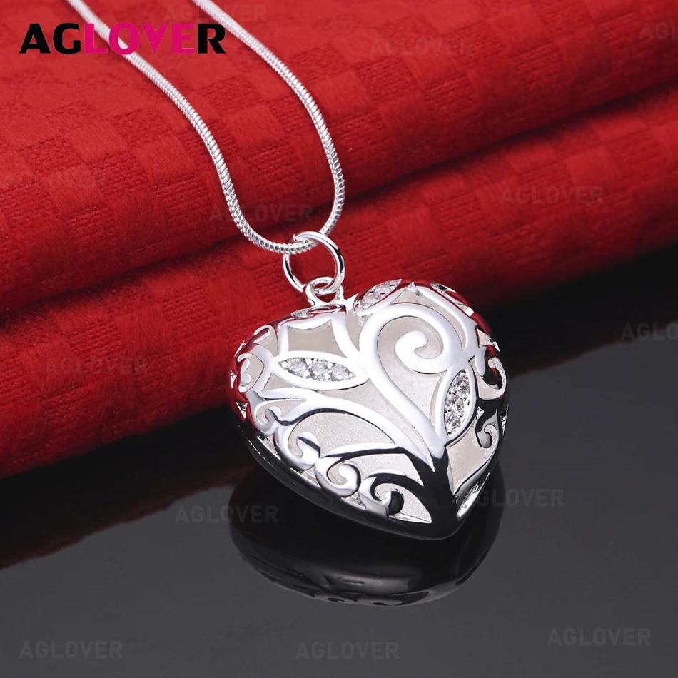 

AGLOVER 925 Sterling Silver Heart Hollow Pendant Necklace Women'S Retro Personality Accessories Gift Jewelry