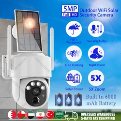 Cámara IP Solar de 5MP con WIFI, videocámara de vigilancia PTZ con batería de 8000mAh, inalámbrica, PIR, seguimiento de personas, CCTV para exteriores, HD, resistente al agua, Zoom 5X