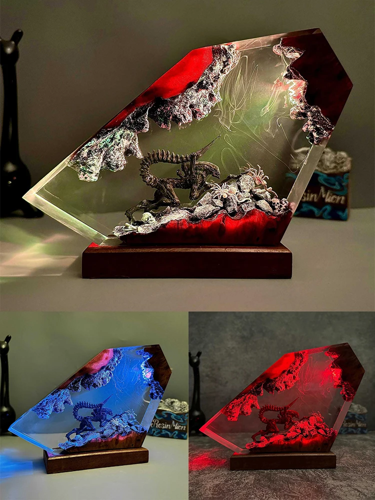 영화 그림 생물 수지 테이블 조명 Creactive Art 충격 장식 램프 공상 과학 테마 야간 조명 USB 충전