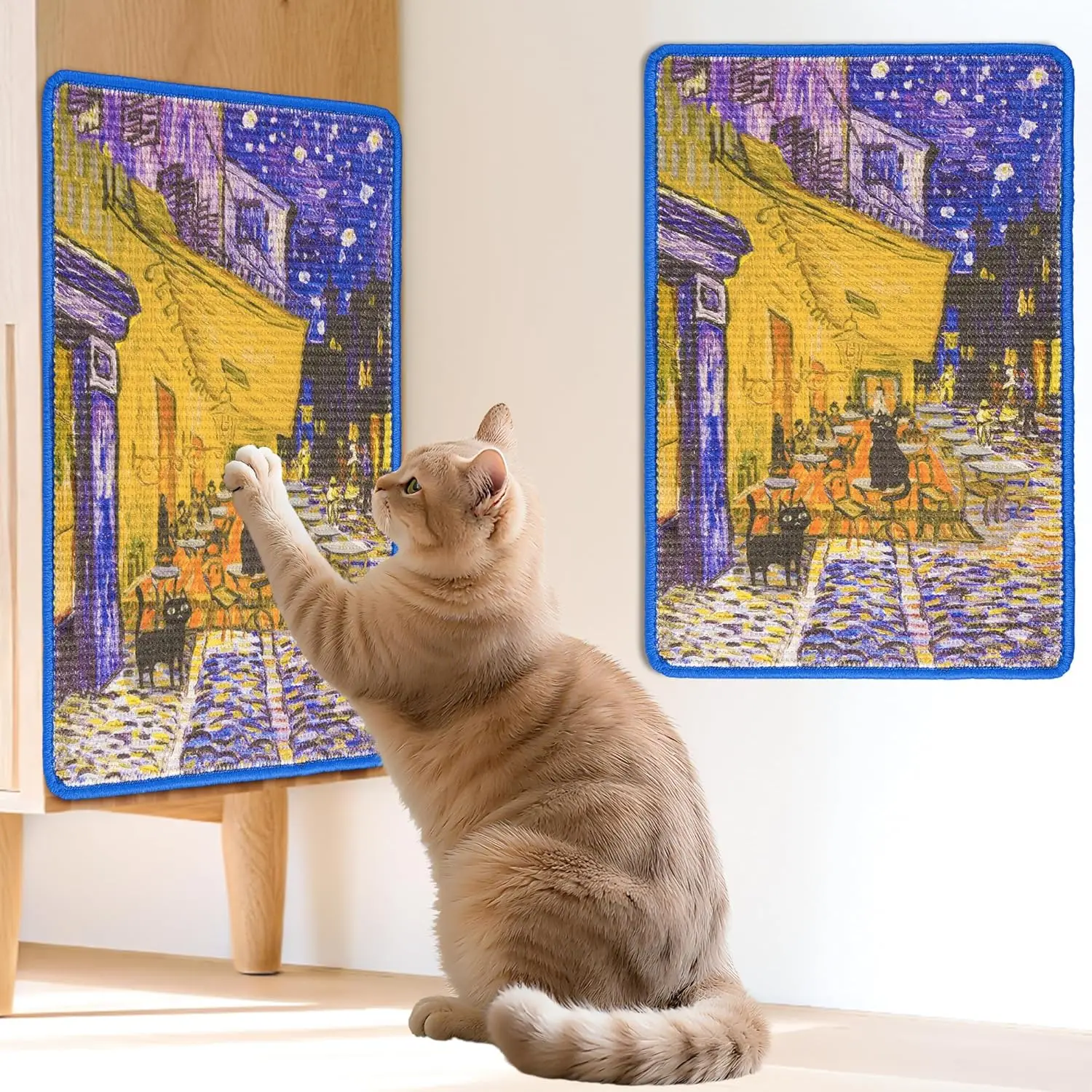 Sisal Cat Scratcher Mat, Cat Wall Scratcher for Indoor Cats, 23.6x15.7 Inch Cat Scratch Pad with Hook & Loop, Wall Mount