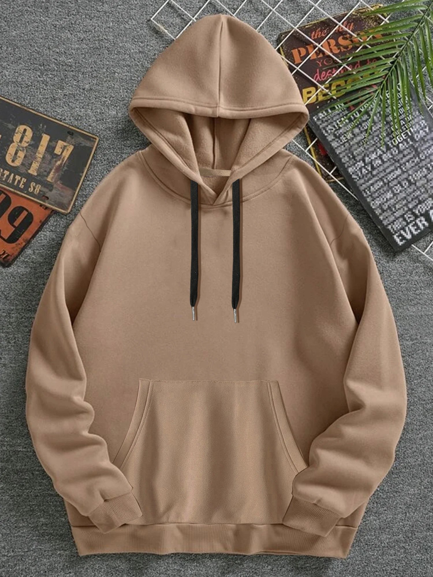 Fashion Mens Hoodie Casual Loose Solid Color Long Sleeve Drawstring Hoodies Pullover Sweatshirt Harajuku Streetwear Male New