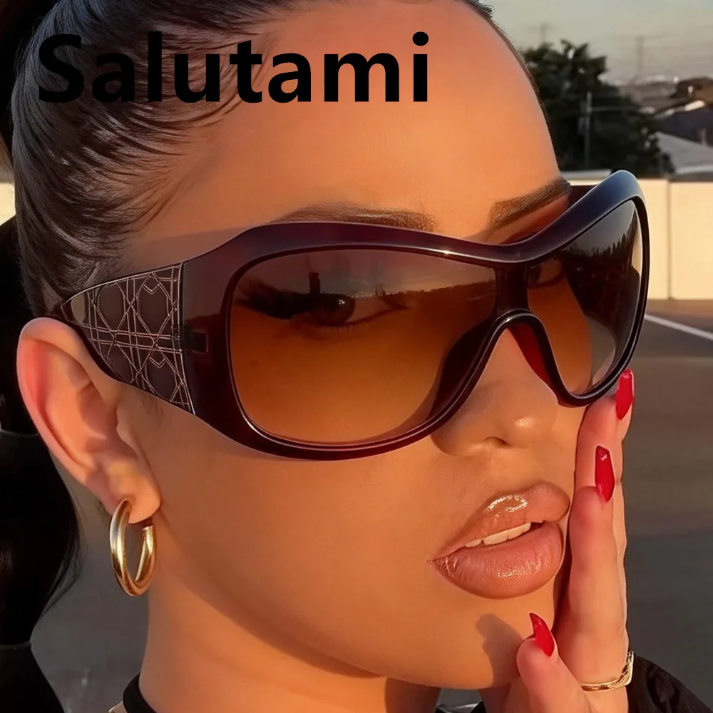 Einteilige Y2K-Sonnenbrille für Damen, neue modische braun-schwarze Sonnenbrille mit Farbverlauf, Damen-Retro-Sonnenbrille, sexy Oversize-Schutzbrille, UV400