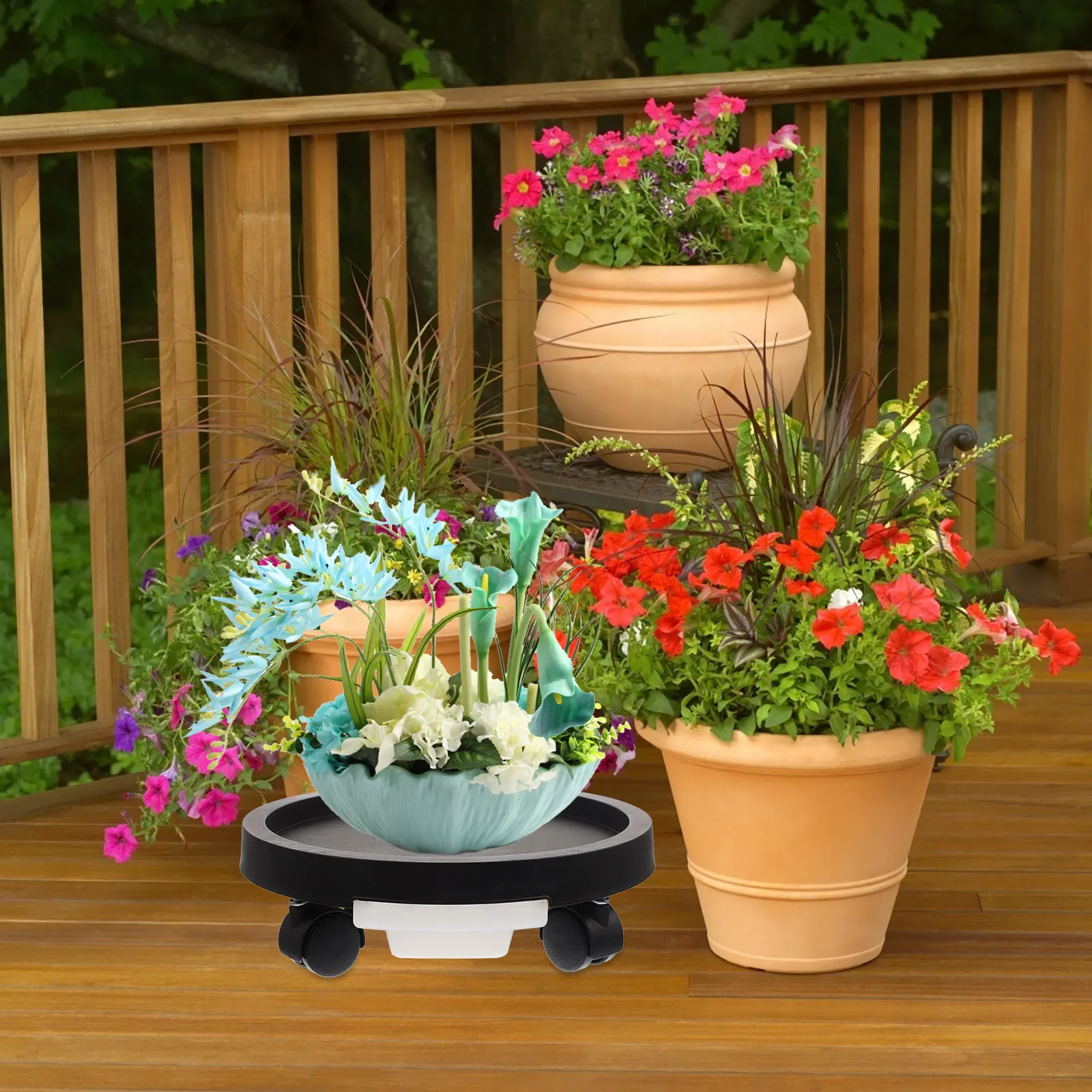 

Round Flowerpot Tray Casters Black 300# Small PP Durable Waterproof Soil Proof Plant Pot Trays Gardening Wheels Cart Dolly