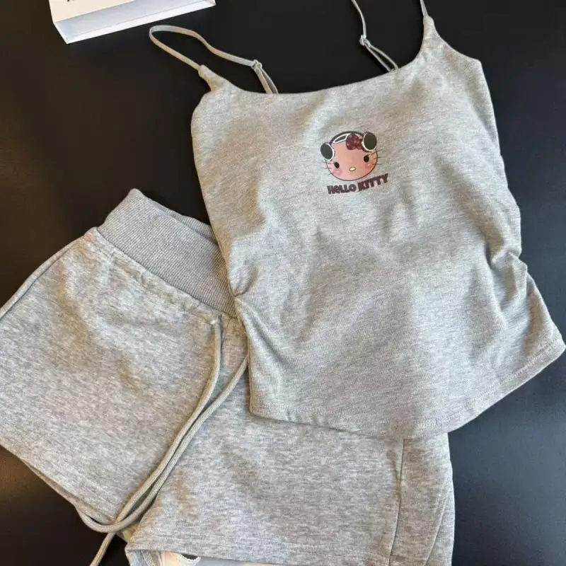 2 個ショーツハローキティサスペンダー胸パッドベストかわいい女子学生夏の新スタイル甘いサスペンダーショーツホーム服