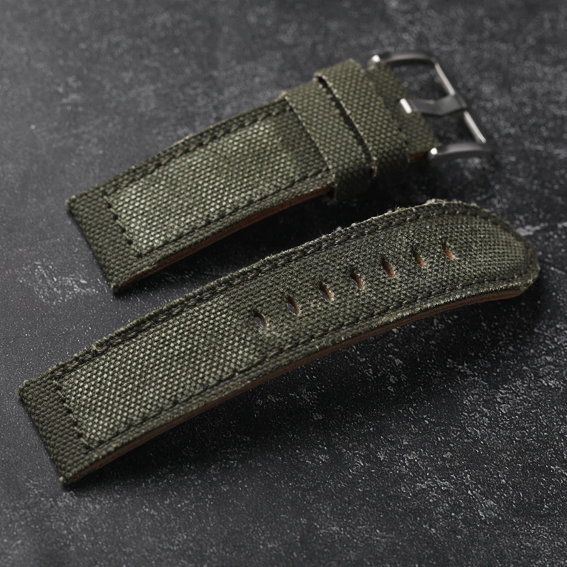 Handmade Canvas Thickened Men Watchband Green Aged Men\'s Bracelet 20 22 23 24mm Friction Fit PAM Bracelet