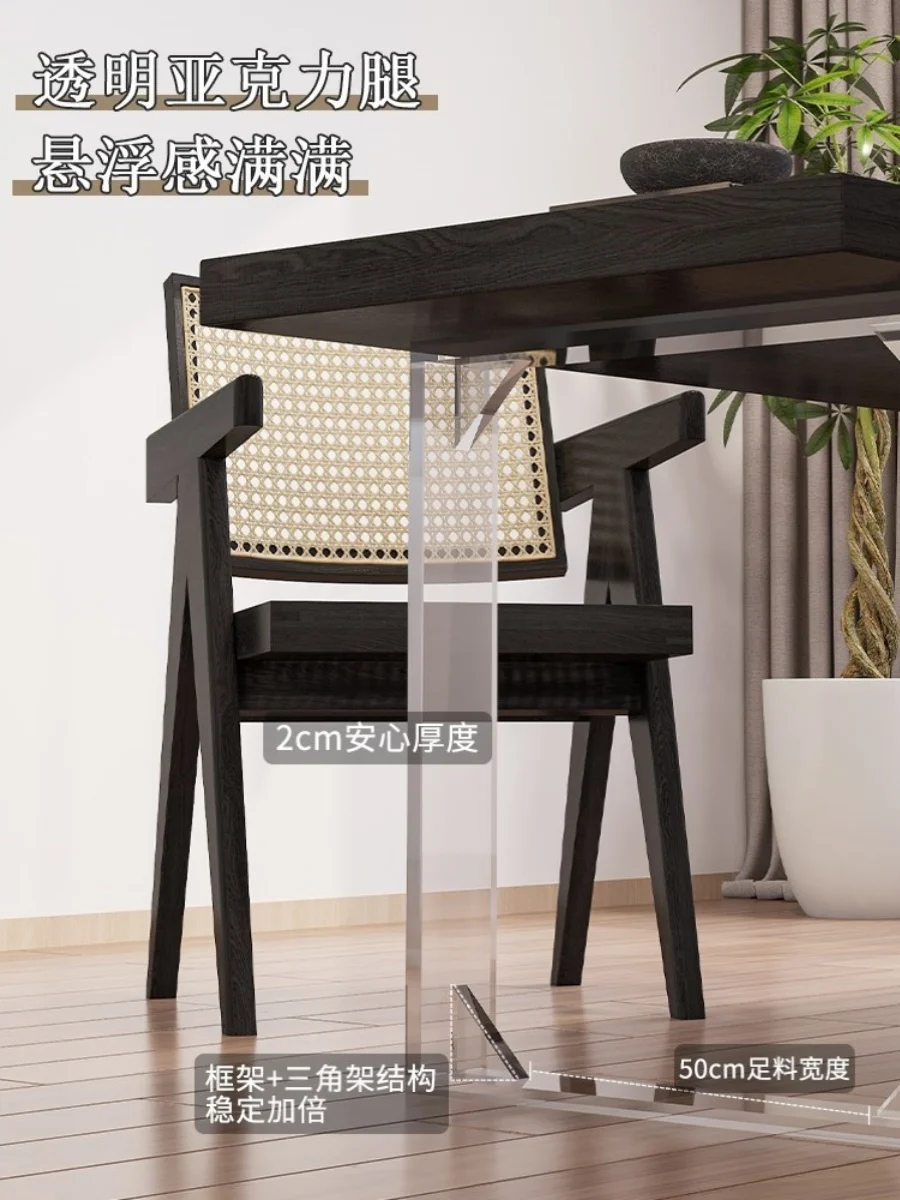 Customized acrylic solid wood balcony tea table and chair combination, white wax wood household small tea table