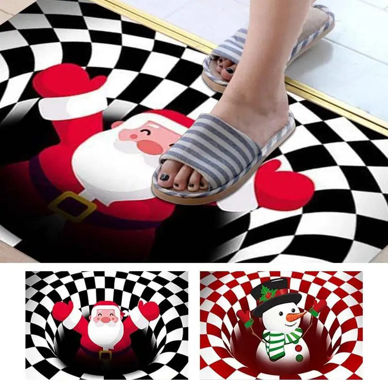 Illusion Doormat Christmas Optical Visual Floor Mat 3D Non-Slip Rug Christmas Carpet Illusion Doormat For Front Door Bedroom