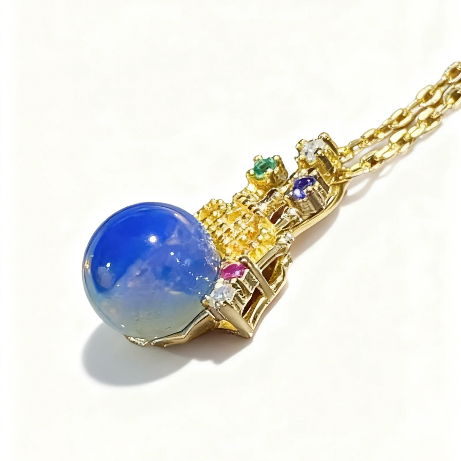 Natural Mexican Blue Amber Sterling Silver Pendant 7mm Castle Design Jewelry for Women Gift