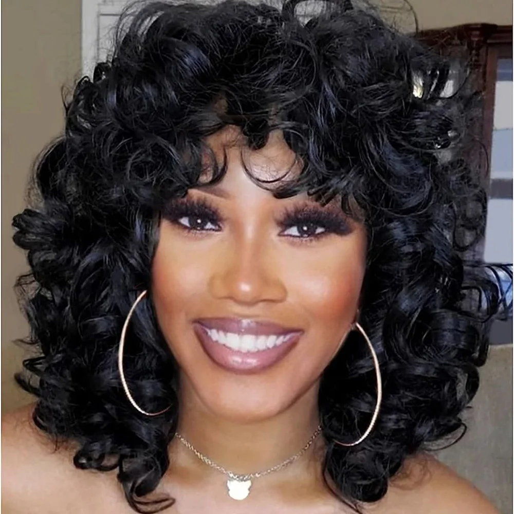 Egg Curl Pixie Cut Perücke Echthaar Kurze Pixie Bob Cut Echthaarperücken Kurze Perücke Naturschwarz Voll maschinell hergestellte Perücke