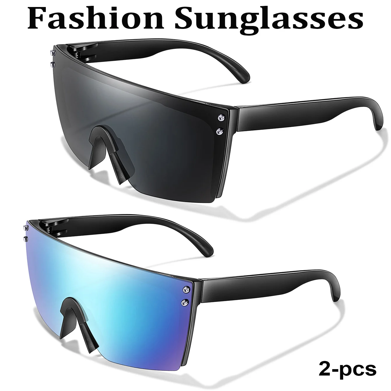 2 Pairs Men Women's Large Frame Sunglasses Outdoor Cycling Square Windproof Glasses Fashion UV400 Eyewear