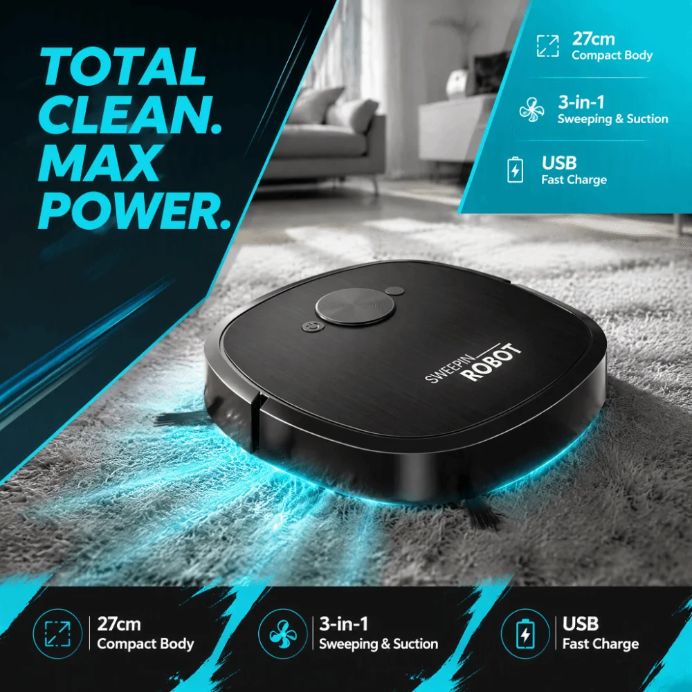 Automatic Sweeping Robot Rechargeable Multi-Purpose Vacuum Cleaner Strong Suction USB Charging Cleaning Machine for 400mAh