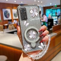 Strap Glitter Silver clover Phone Holder Case For Xiaomi Redmi Note 11 Pro 9 9s 10 10s 11s Pro Max 4G 5G Redmi 9A 9C 9 10 10A