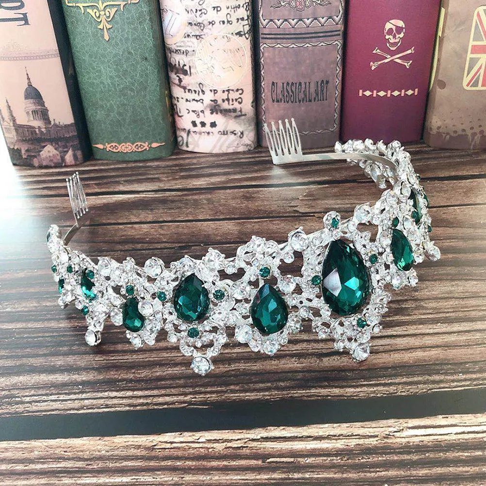 

Chic Green Rhinestone Crown for Bride Elegant Wedding Headdress Fashion Headwear Birthday Gift Prom Party Photography