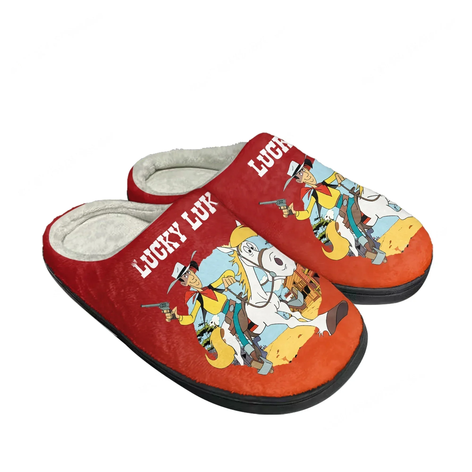 

Домашние хлопковые тапочки Lucky Luke для мужчин и женщин, плюшевые, в стиле ковбоя, для спальни, повседневные, теплые, с аниме-принтом, термо-тапочки для дома