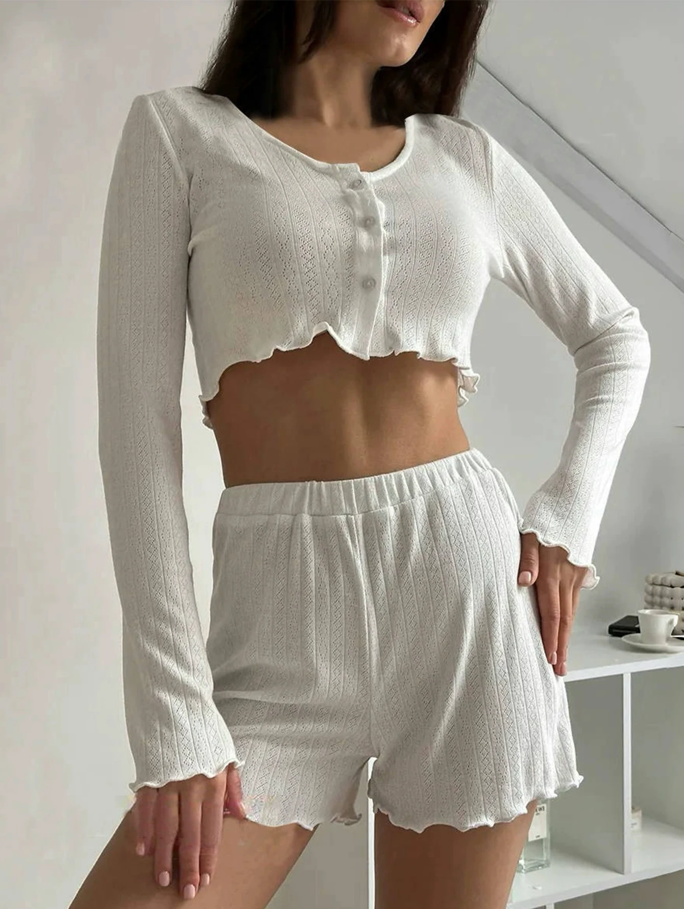 

1 комплект трикотажной пижамы с хлопковым кардиганом, комплект шорт с длинными рукавами, домашняя одежда для женщин