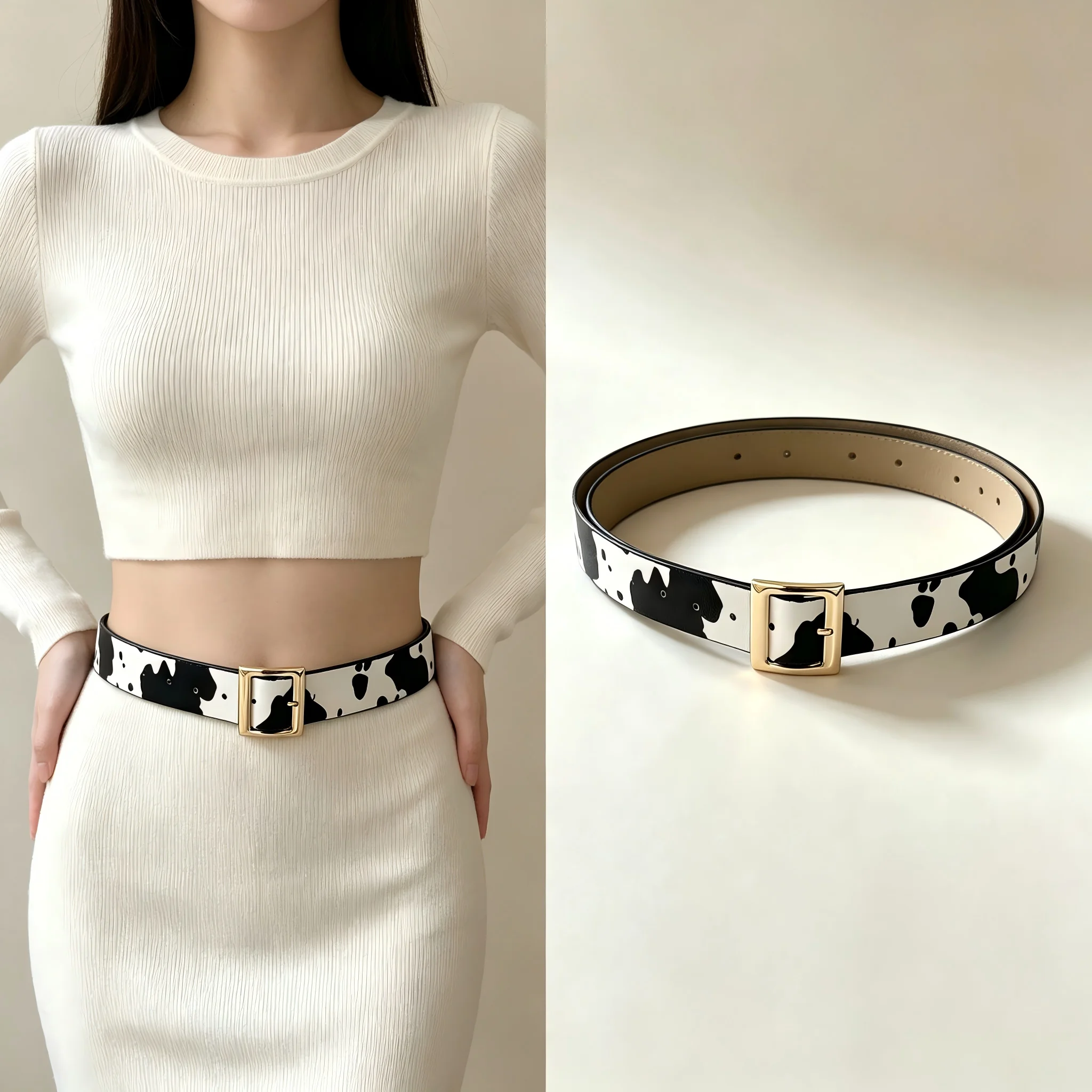 1 Piece of Women's Belt with Cow Print, Simple and Easy-Matching, Casual, Suitable for Jeans, Skirt, Daily Outing and Travel