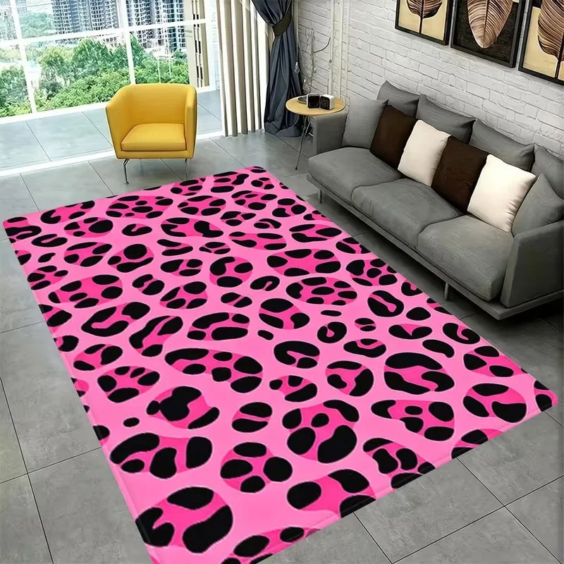 Hot Pink Black Leopard Print Area Rug Non Slip Floor Mat Fashion Cheetah Animal Spots Soft Carpet for Living Room Bedroom