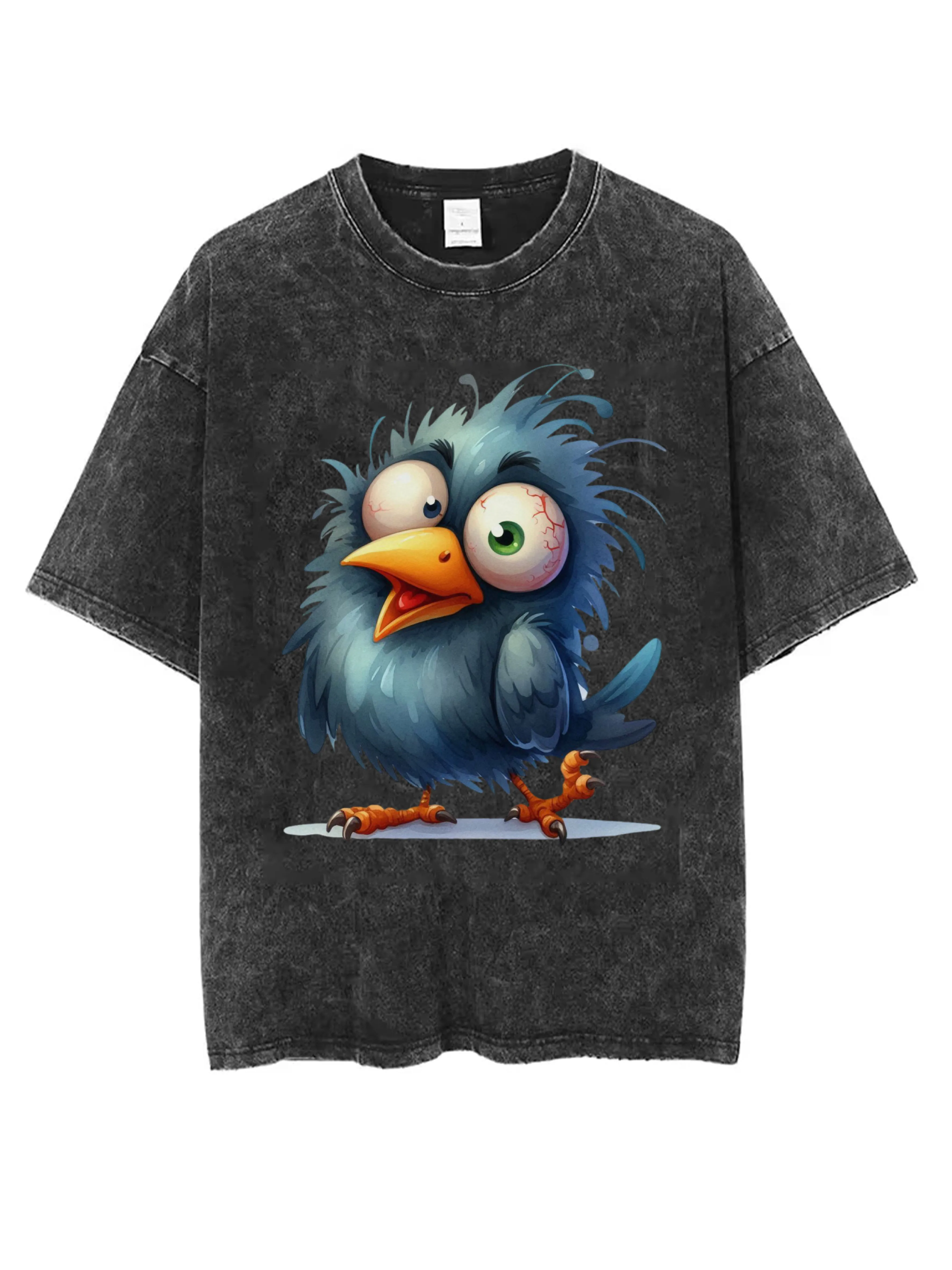 

The bird with blue feathers Ladies Men’s Black Washed Round Neck T-Shirt Comfortable Loose Fit Perfect for Winter Christmas