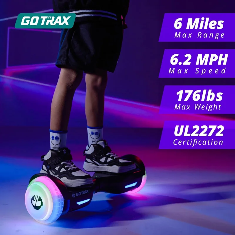 Gotrax Licht Hoverboard Met 6.5 "Led Wielen; Muziek Luidspreker, Max 5/6 Mijl Bereik, 6,2 Mph Vermogen Door Dubbele 200 Met 250W/W Motor, Ul2