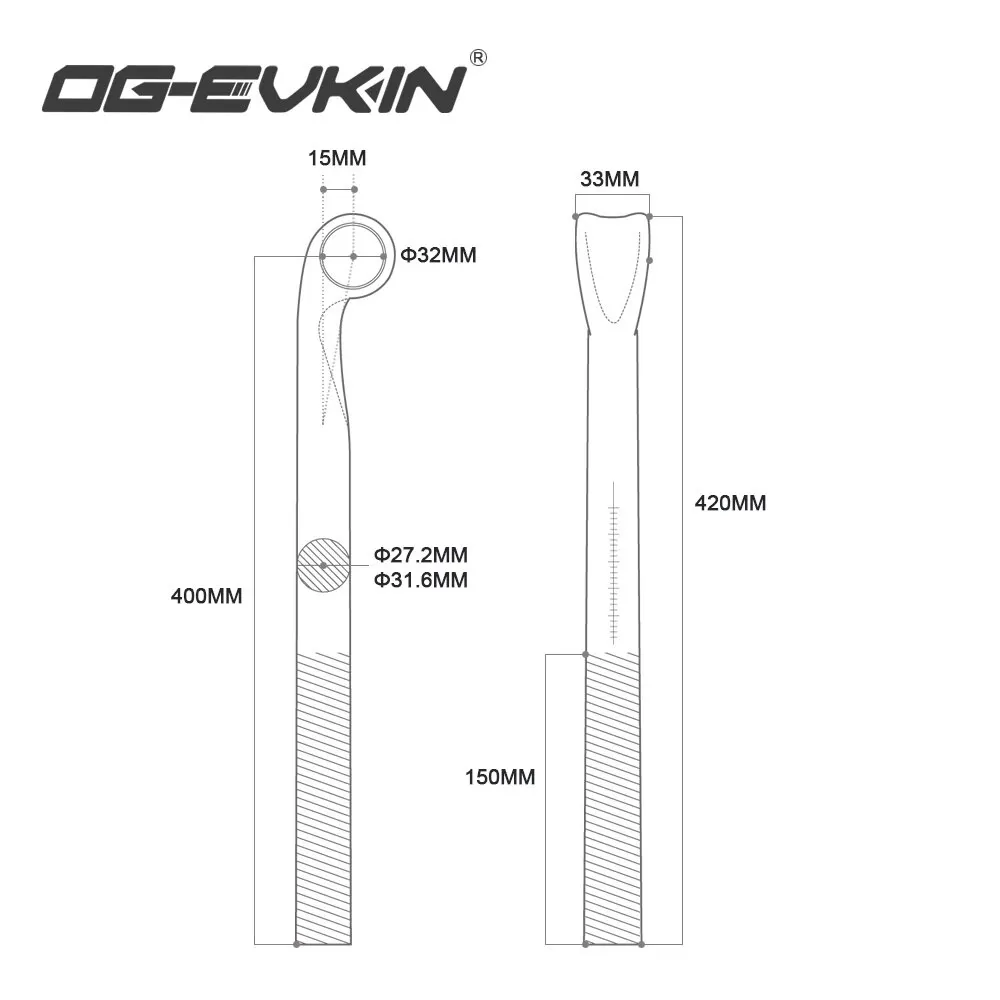 OG-EVKIN Carbon Bicycle Seatpost 27.2/31.6MM 15MM Offset for MTB Or Road 400mm Length Seat Tube Bicycle Part Mountain Bike Black