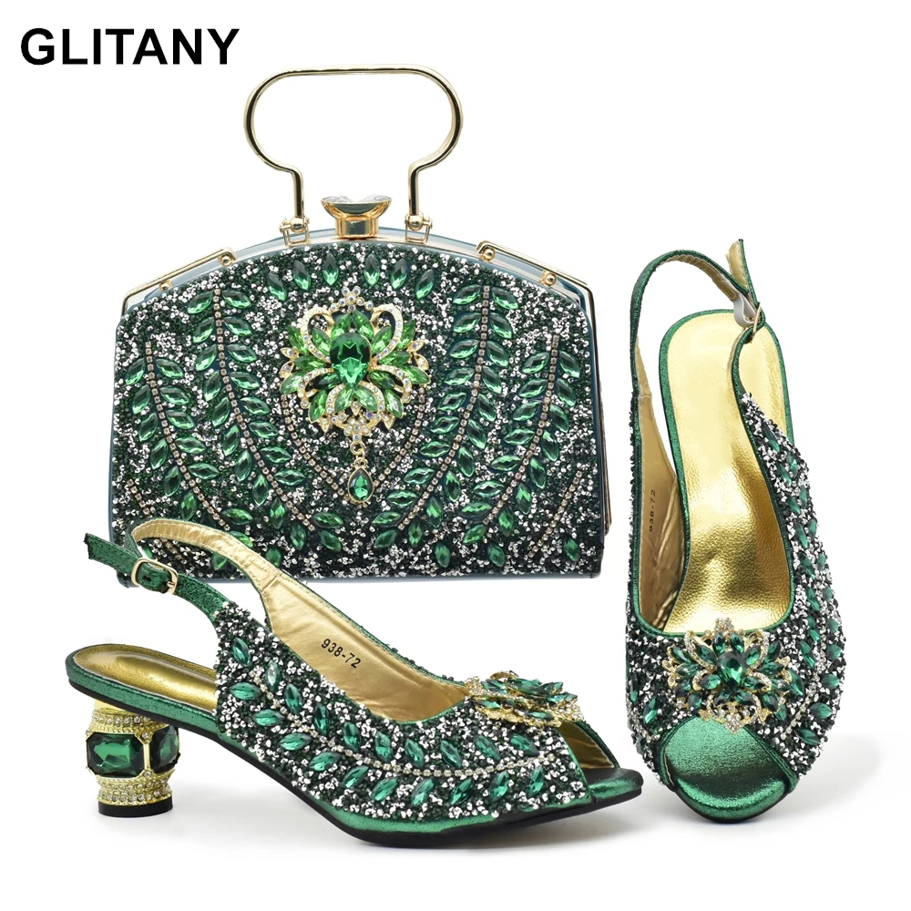 

Fashion African Matching Shoes and Bags with Rhinestone Ladies Shoes Heels Italian Shoe and Bag Set 2023 Plus Size Shoes Luxury