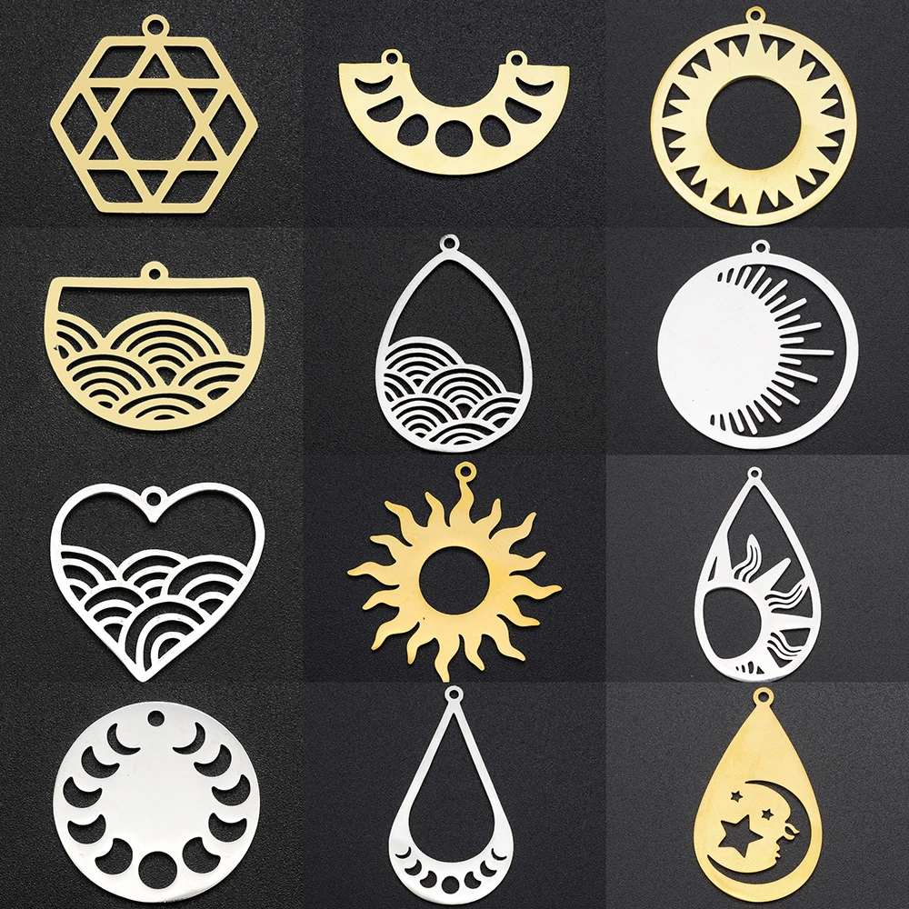 

10Pcs/Lot Stainless Steel Geometrical Sea Sun Star Charms For Making Necklace Bracelet Fashion Jewelry Accessories Wholesale